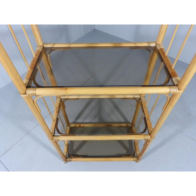 Rattan & Smoked Glass Display Rack, 1970s For Sale - Image 9 of 11
