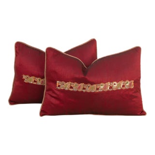 Rasa Red Pair of Zardozi Pillows For Sale