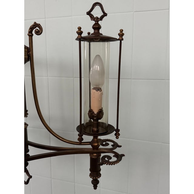 Neoclassical Empire Brass and Glass Chandelier, 1950s For Sale - Image 9 of 18