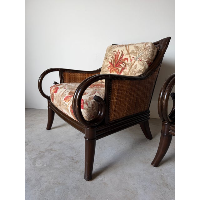 Mid-Century Modern Palecek Coastal Organic Rattan & Cane Lounge Armchairs With Leather-Wrapped Details – Pair For Sale - Image 3 of 12