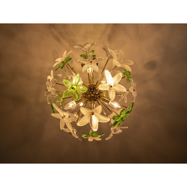 Glass Sculptural Floral Glass Chandelier, Czechoslovakia, 1980s For Sale - Image 7 of 11