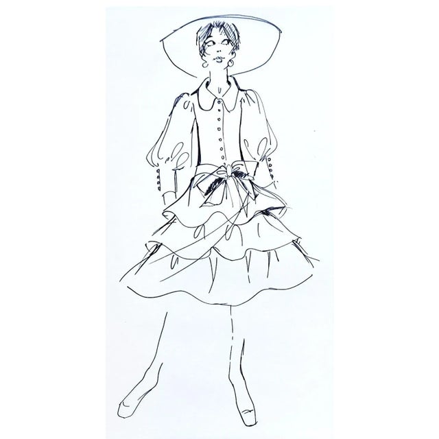 1970s Pair Pen and Ink Fashion Drawings,matted For Sale - Image 4 of 5