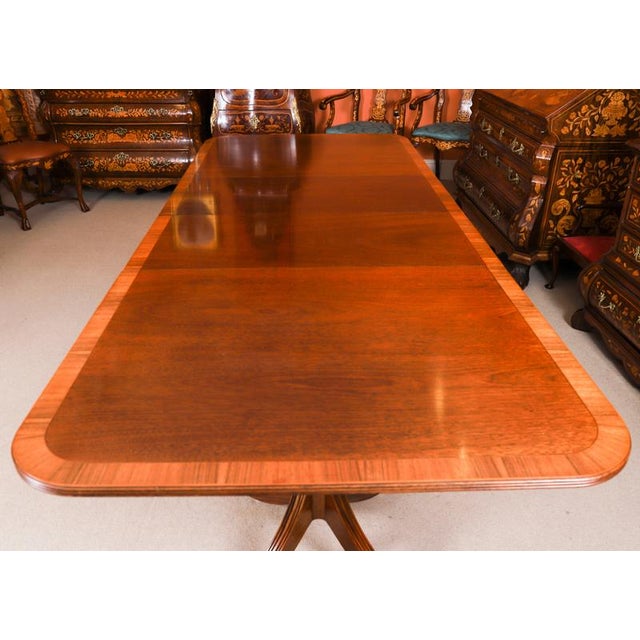 Vintage Twin Pillar Mahogany Dining Table and Chairs by W. Tillman, 1980s, Set of 11 For Sale - Image 4 of 16