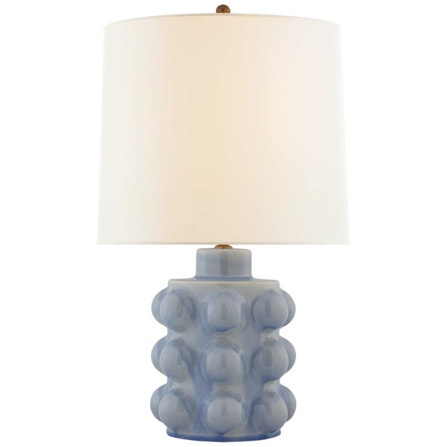 AERIN for Visual Comfort Signature Vedra Medium Table Lamp in Polar Blue Crackle with Linen Shade For Sale
