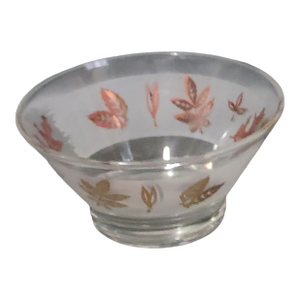 Vintage Retro Libbey Glass Golden Foliage Pattern Dip Bowl