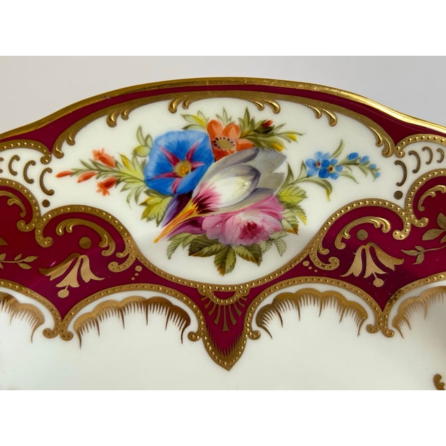 Ceramic Antique Cauldon England Hand Painted Floral Raised Gold Porcelain Cabinet Plate For Sale - Image 7 of 12