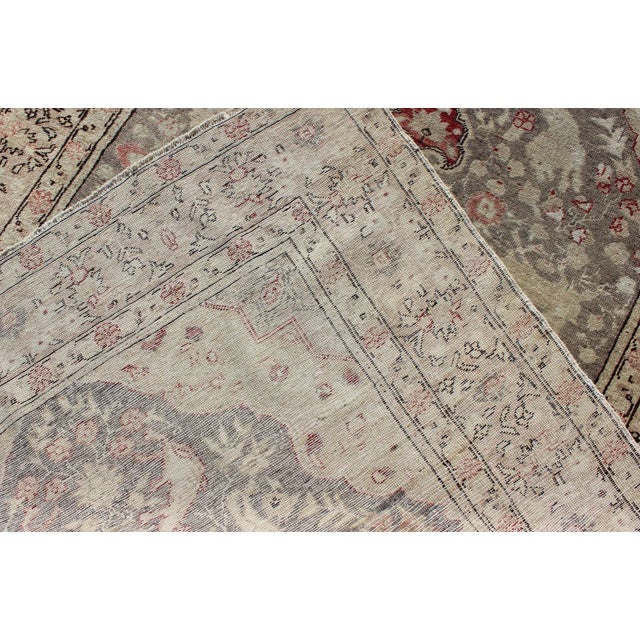 Mid 20th Century Antique Turkish Oushak Rug With Pale Sage Ground and Central Medallion in Red For Sale - Image 5 of 6