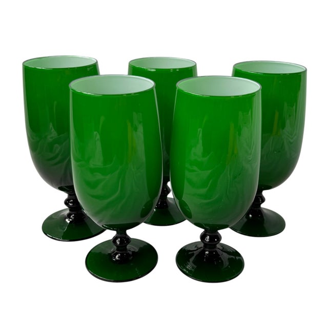 1960s Vintage Carlo Moretti Italian Green Goblets - Set of 5 For Sale - Image 9 of 10