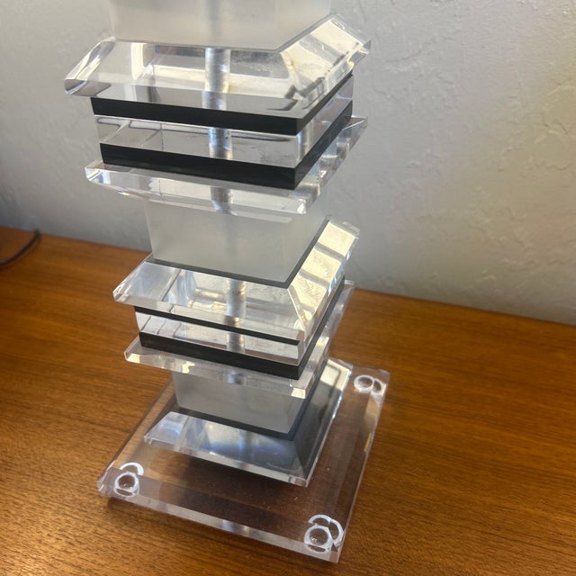 Plastic 1970s Karl Springer Stacked Lucite Table Lamp For Sale - Image 7 of 10