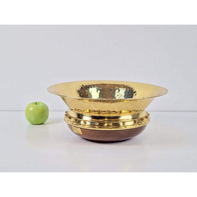 Wood Vintage Valenti Gold Plated Centerpiece Bowl on Walnut Base, 1990s For Sale - Image 7 of 17