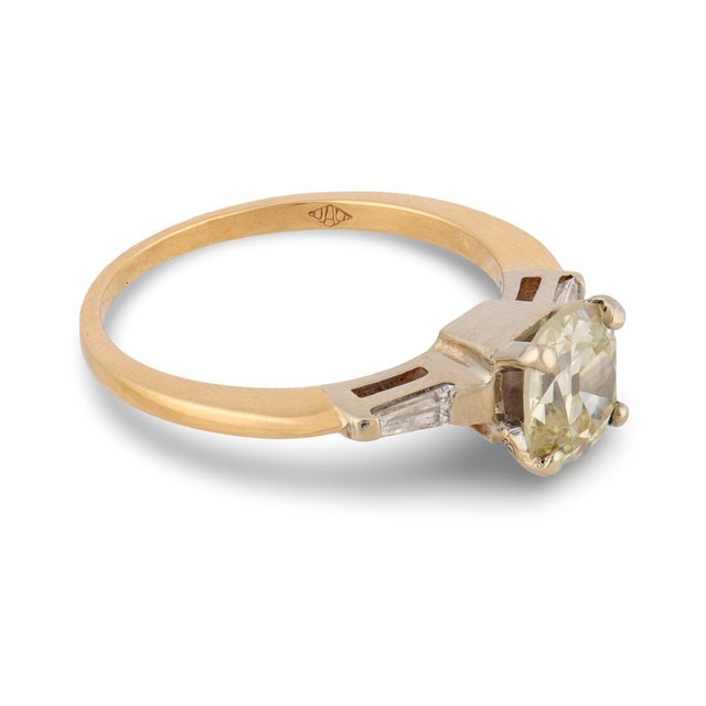 Mid 20th Century Mid 20th Century Gia 1.09 Carat Old Mine Cut Diamond 14k Yellow Gold Engagement Ring, Size 7 For Sale - Image 5 of 6