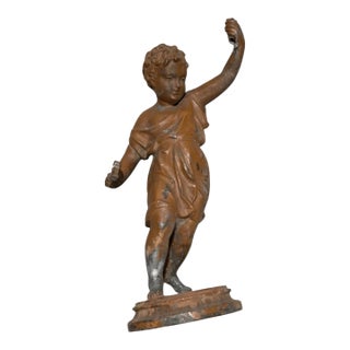 Antique Boy Statue Lamp Chandelier Part Copper For Sale