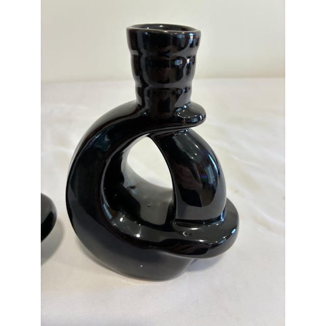 Vintage Frankoma Black Ceramic Modern Loop Vases, a Pair For Sale - Image 9 of 11