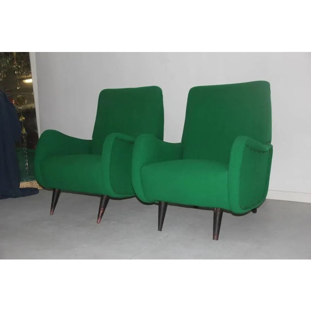 Brown Set of Mid-Century Italian Green Armchairs, 1950s For Sale - Image 8 of 11