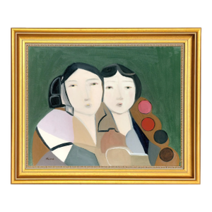 Sisters Mid Century Modern Abstract Portrait Oil Painting