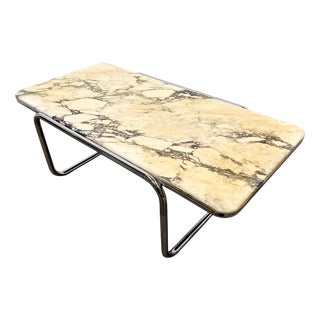 Large Italian Calacatta Violetta Marble Coffee Table with Chrome Base, 1970s For Sale