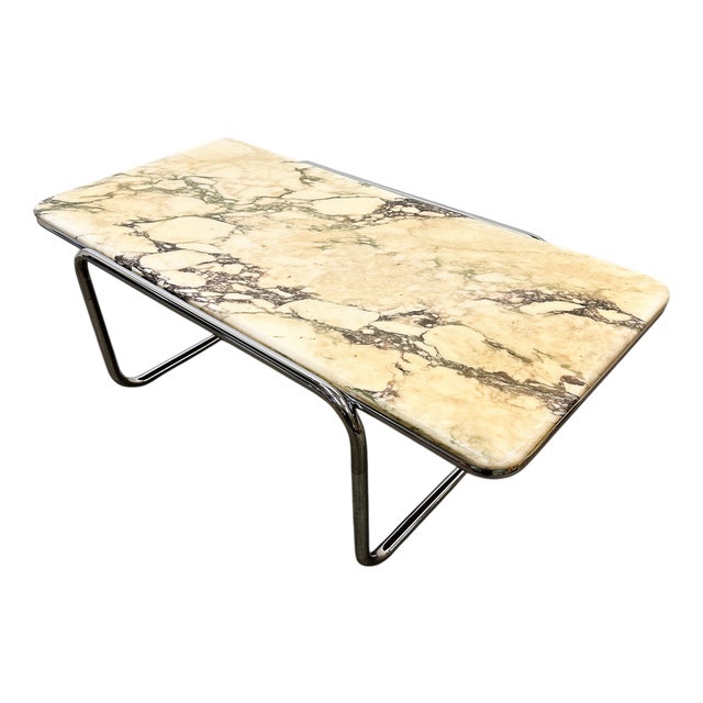 Large Italian Calacatta Violetta Marble Coffee Table with Chrome Base, 1970s For Sale