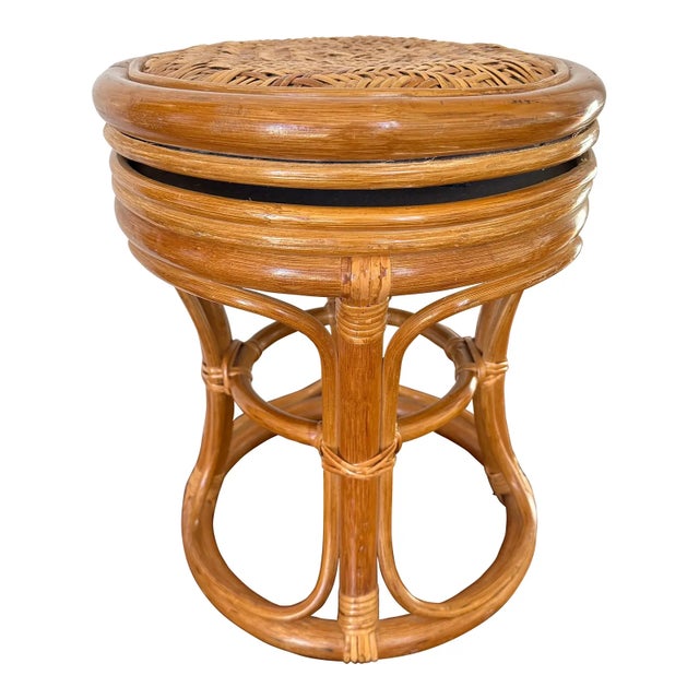 Vintage Italian Round Rattan Bamboo and Cane Stool With Woven Top For Sale - Image 14 of 14