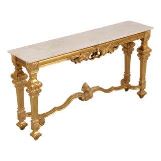 Rococo Style Gilt & Gold Marble Top Console Table For Sale