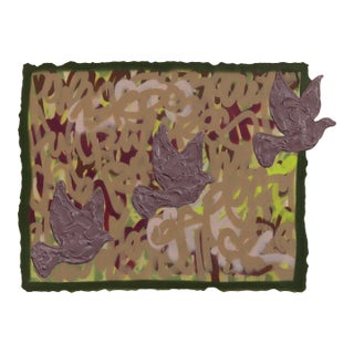 Doves Flying for Peace - Abstract Textural Layered Graffiti Mixed Media Painting Original Artwork by Amber Goldhammer For Sale