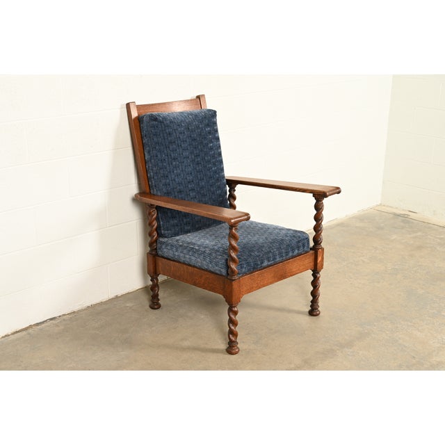 Stickley Brothers Antique Arts & Crafts Carved Oak Barley Twist Lounge Chair, Circa 1920s For Sale - Image 14 of 14