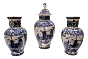 Vintage Blue Garniture Set in Porcelain from Delft, 1950s, Set of 3