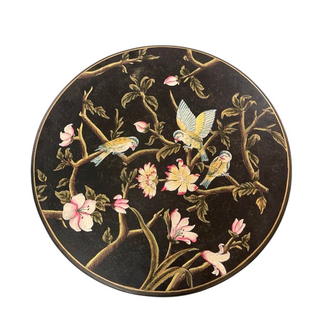 Wood Vintage Grand & C. Chinoiserie Hand-Painted Metal Folding Side Table For Sale - Image 7 of 10