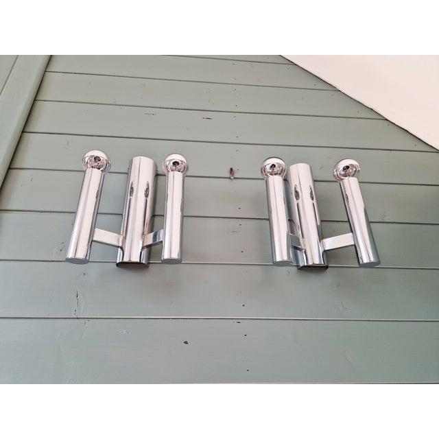 Double Tubular Wall Lights in Chromed Metal by Gaetano Sciolari for Boulanger, 1970s, Set of 2 For Sale - Image 9 of 15