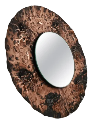 Brutalist Mirror in Hammered Copper in the style of A. Bragalini, Italy, 1960s