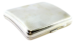 Guilloche Silver Cigarette Case with Curved Hinged Lid and Gold Interior