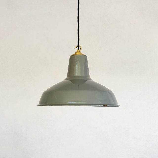 1950s Industrial Grey Enamel Pendant Light, 1950s For Sale - Image 5 of 17