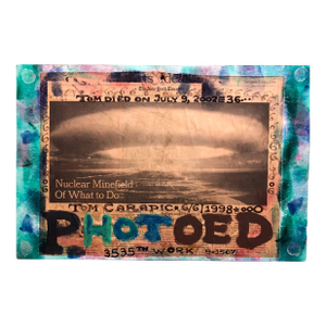 Tom CarapicMixed Media Outsider Visionary Art Newspaper Photo Collage 2 Sided Laminated