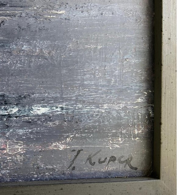 Seascape acrylic painting on canvas by artist Yuri Kuper (b. 1940) This textured representation of a moody brutalist ocean...
