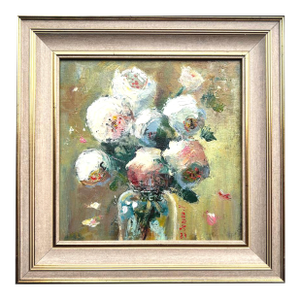 Framed Floral White Flowers Peonies Bouquet Original Painting by Valeriya Serova