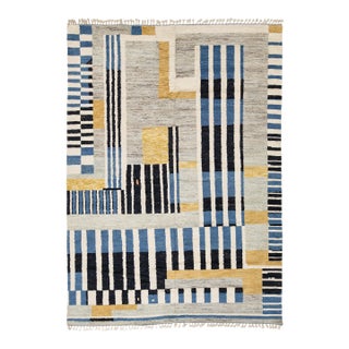 Abstract Geometric Hand-Knotted Wool Rug – Modern Moroccan Style 9x12 For Sale