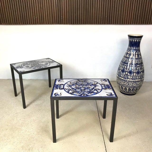 Italian Ceramic & Steel Side Tables or Nightstands, 1970s, Set of 2 For Sale - Image 9 of 18