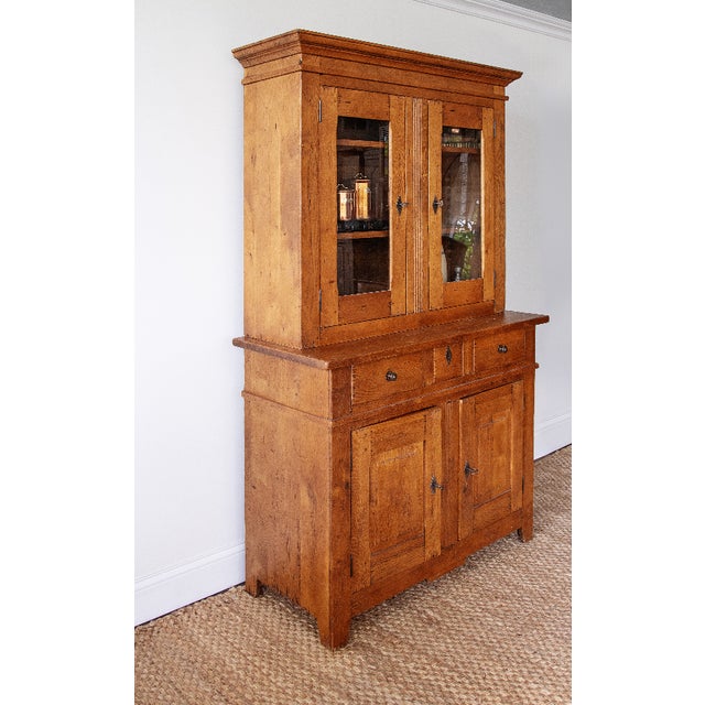 Farmhouse 1930s Rustic Pine Farmhouse Kitchen Cabinet | Stepback Cupboard For Sale - Image 3 of 3