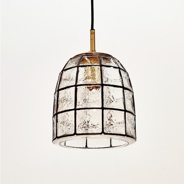 Stunning mid-century modern glass pendant/ceiling light from limburg (germany, 1960s). Black square "iron" stripes inlaid...