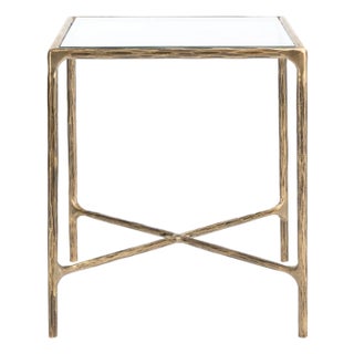 Jessa Metal Square End Table in Brass with Glass Top For Sale