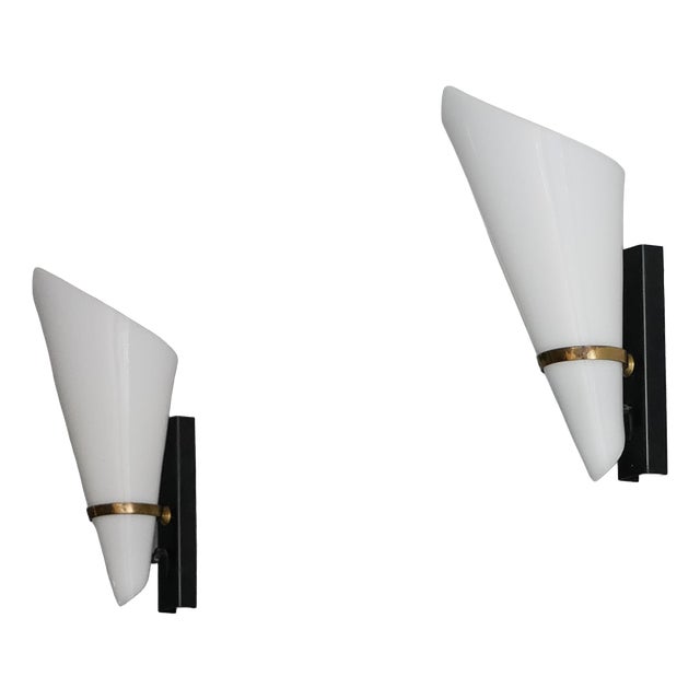 Wall Light in Acrylic Glas and Brass, 1950, Set of 2 For Sale