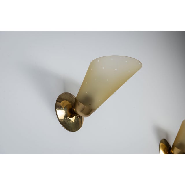 Vintage Brass Sconces with Decorated Yellow Glass Shades, 1960s, Set of 3 For Sale - Image 13 of 18