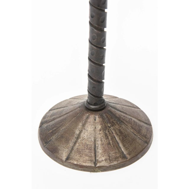 Metal Vintage Arts and Crafts Bronze 3 Arm Candlestick Austrian Signed For Sale - Image 7 of 11