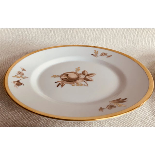 Mid-Century Modern Royal Copenhagen Brown Rose Hand-Painted Porcelain Plates Set of 6 - Gilt Borders For Sale - Image 3 of 12
