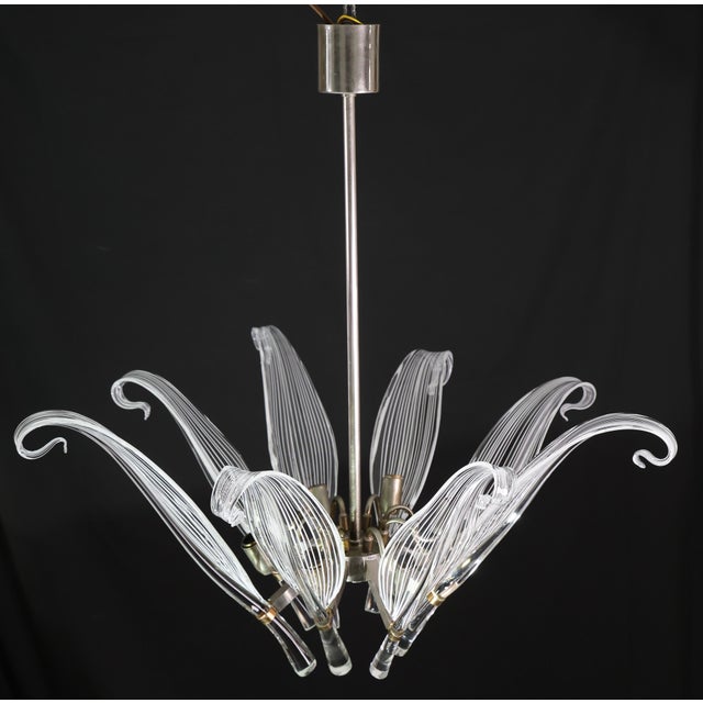 1980s Extraordinary Large Transparent Murano Glass Leaves Chandelier by Franco Luce For Sale - Image 9 of 18