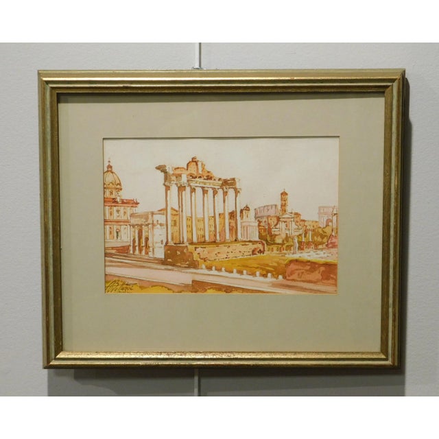 High Quality 20th Century Italian Watercolor Drawing, Signed 'Bollazzi Rome' Lower Left, Custom Framed