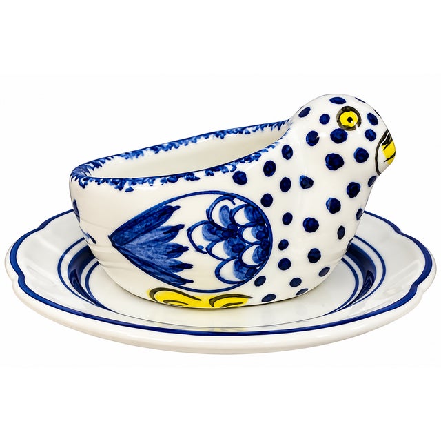 Late 20th Century Late 20th Century Tiffany & Co. Portugal Hand-Painted Bird Egg Cup & Saucer For Sale - Image 5 of 5
