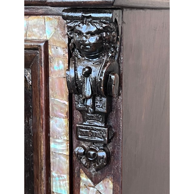 18th Pair of Spanish Walnut Nightstands With Marble Top and Inlays For Sale - Image 9 of 13