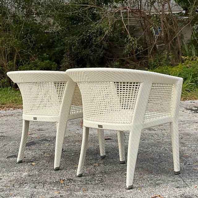 Vintage Coastal Fendi Casa Resin Rattan Arm Chairs - a Pair For Sale - Image 9 of 12