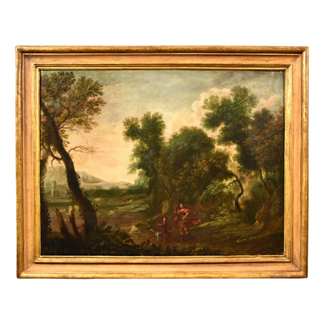 Gaspard Dughet / Gaspard Poussin, Landscape with Archangel Raphael & Tobias, 1660, Oil on Canvas For Sale
