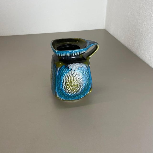 Fat Lava Green & Blue Pottery Vase from Jasba Ceramics, Germany, 1970s For Sale - Image 3 of 15